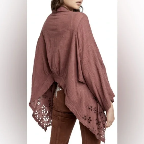 FREE PEOPLE Amaira Kimono gauze M/L Floral $128 Lace Trim Open Front Cardigan - Picture 3 of 12
